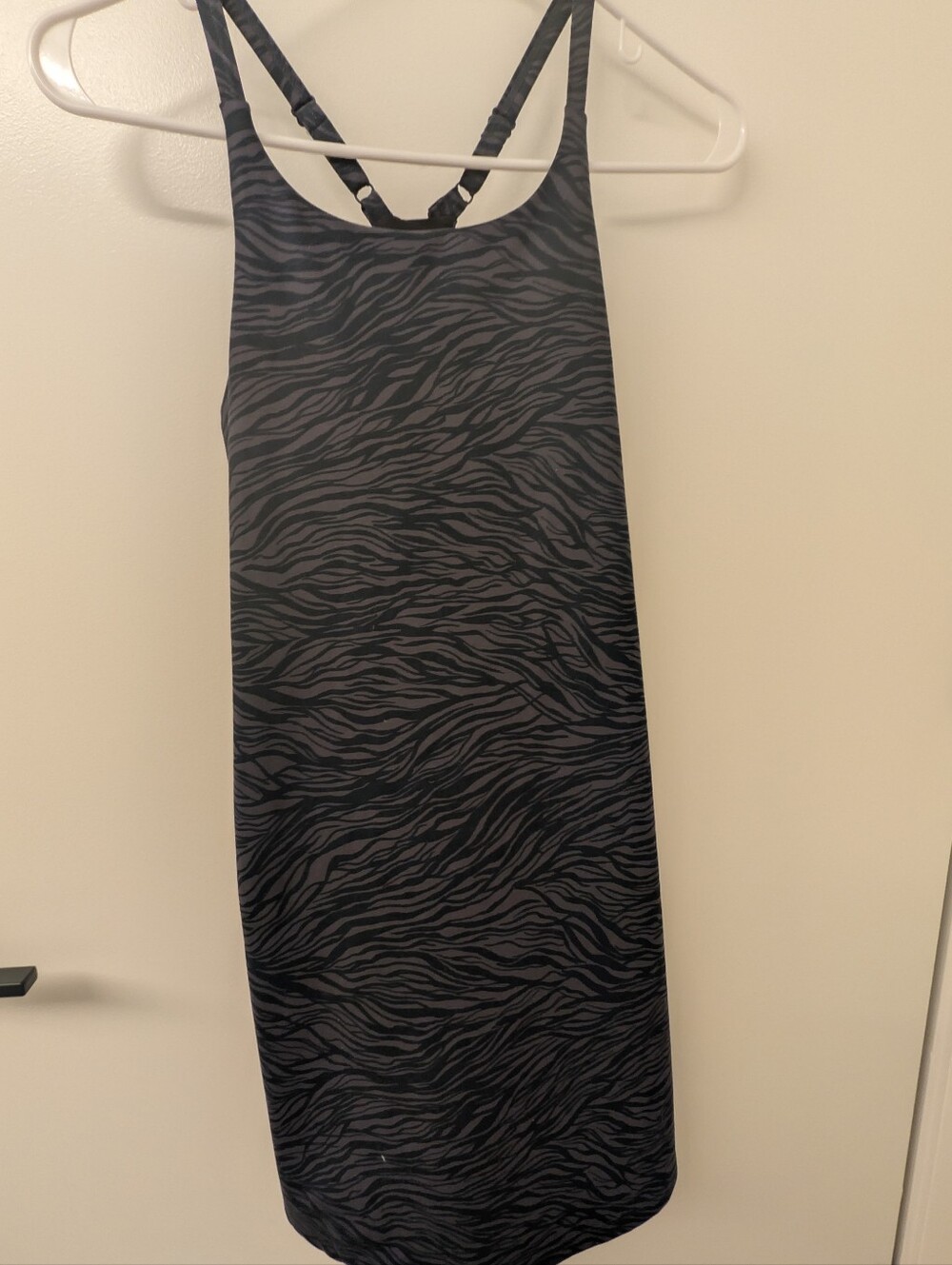 Zella Black and Gray Zebra-Print Strappy Midi Dress